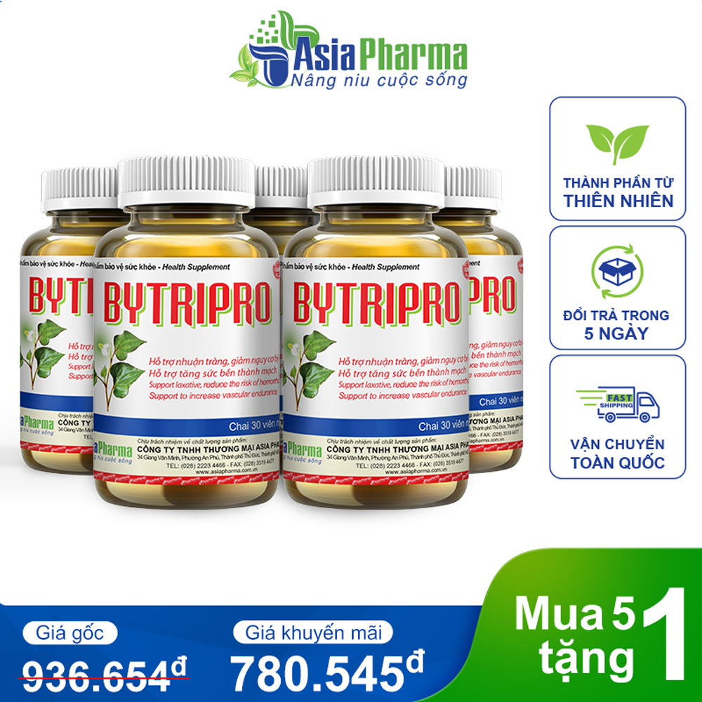 Mua 5 tặng 1 – Viên uống Bytripro Asia Pharma hỗ trợ nhuận tràng, giảm táo bón – Hộp 30 viên