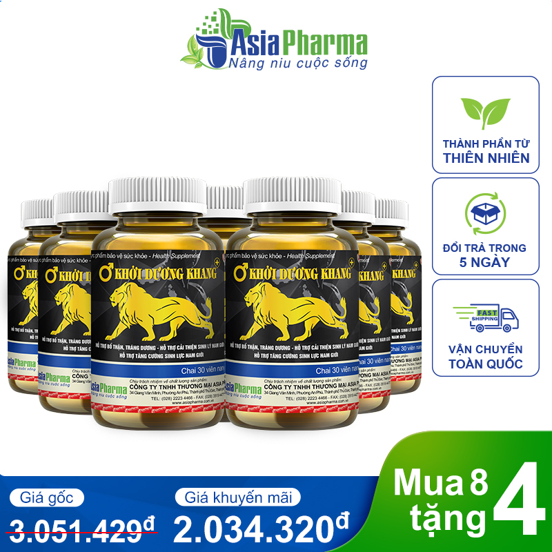 Mua 8 tặng 4 – Khởi Dương Khang Bổ thận tráng dương, tăng cường sinh lực và sinh lý nam Asia Pharma – Hộp 30 viên