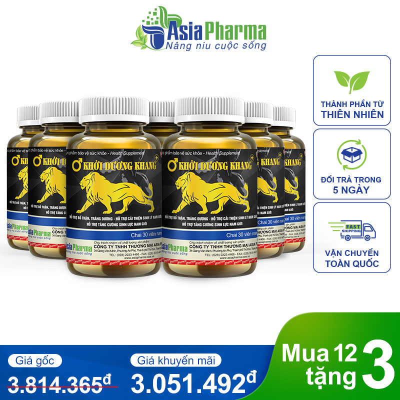 Mua 12 tặng 3 – Khởi Dương Khang Bổ thận tráng dương, tăng cường sinh lực và sinh lý nam Asia Pharma – Hộp 30 viên