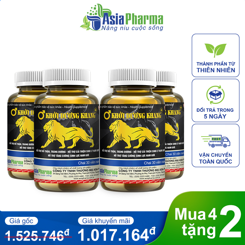 Mua 4 tặng 2 – Khởi Dương Khang Bổ thận tráng dương, tăng cường sinh lực và sinh lý nam Asia Pharma – Hộp 30 viên