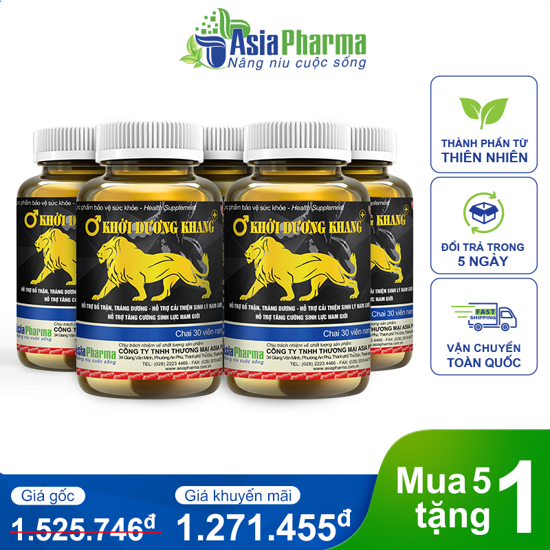 Mua 5 tặng 1 – Khởi Dương Khang Bổ thận tráng dương, tăng cường sinh lực và sinh lý nam Asia Pharma – Hộp 30 viên